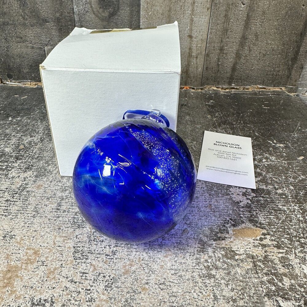 Janet Nicholson Blown Glass Blue Ball Ornament Beautiful